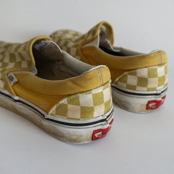 White Yellow checkerboard women’s Vans sz 6.5, men’s 5.0 Loafer Slip on sneakers - Picture 4 of 6